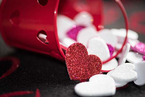 candy heart decors poured on red bucket houston